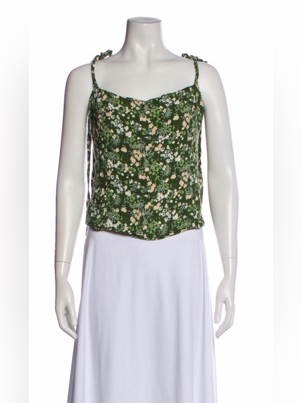 Reformation Green Floral Tie-Shoulder Cami Top